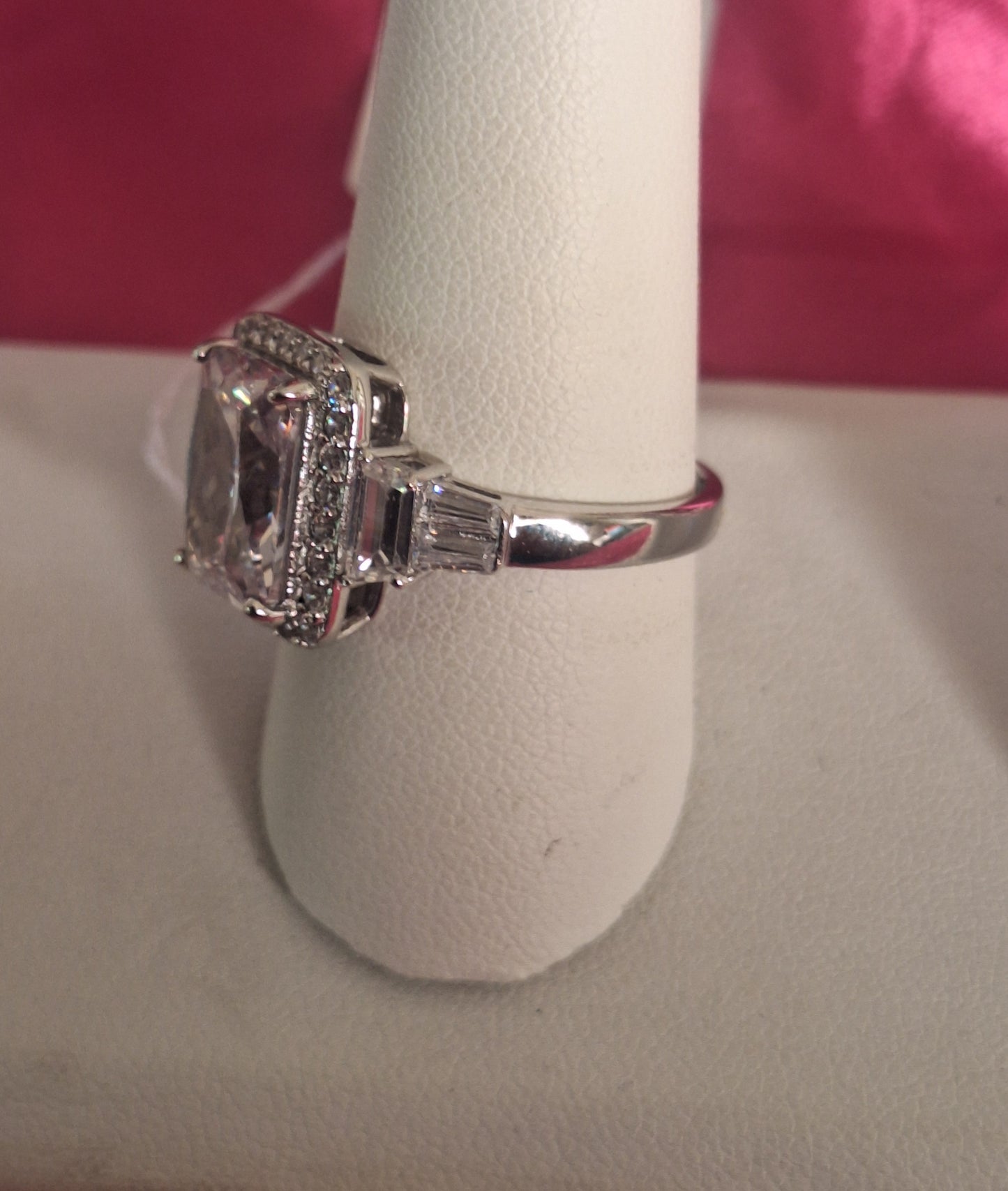 Rhodium Plated Sterling Silver Bypass Ring with a simulated diamond