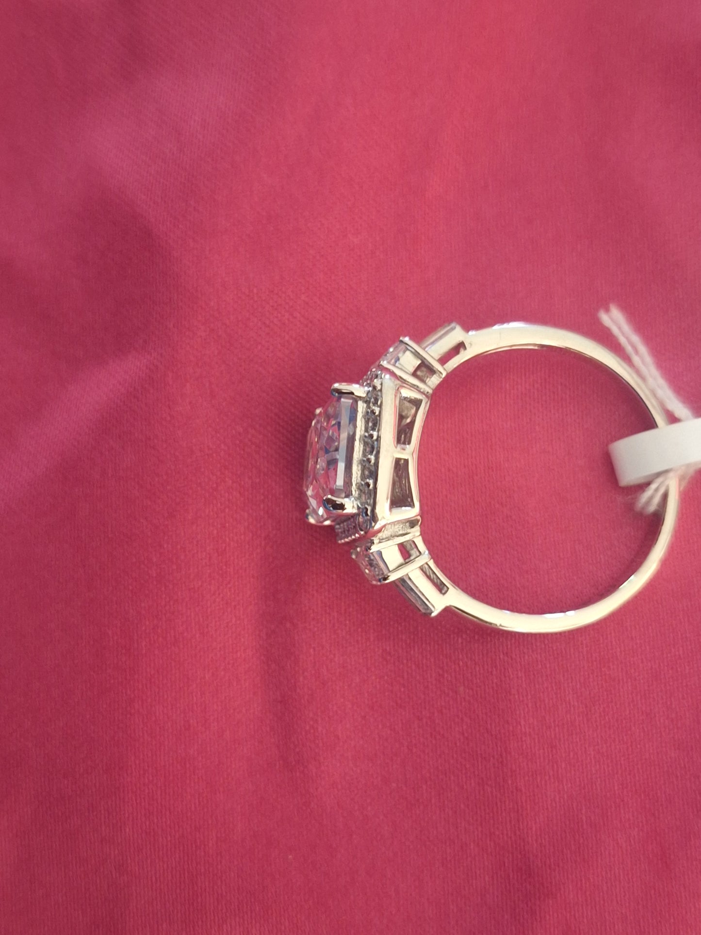 Rhodium Plated Sterling Silver Bypass Ring with a simulated diamond