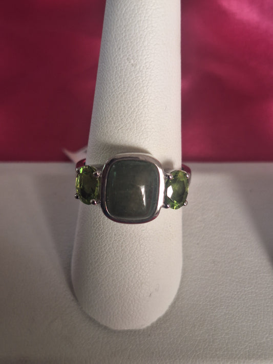 Sterling Silver Green Jade With Peridot Ring