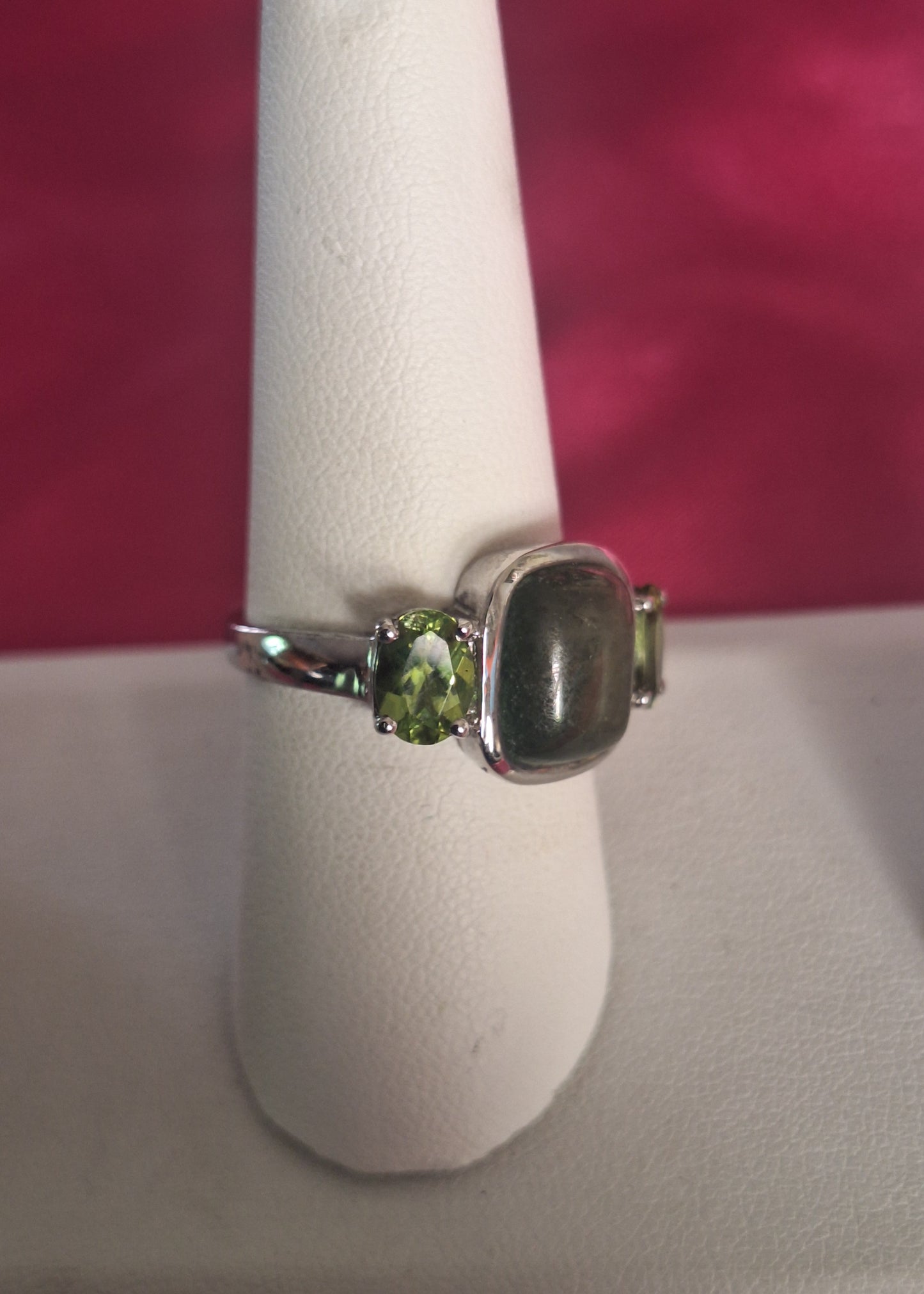 Sterling Silver Green Jade With Peridot Ring