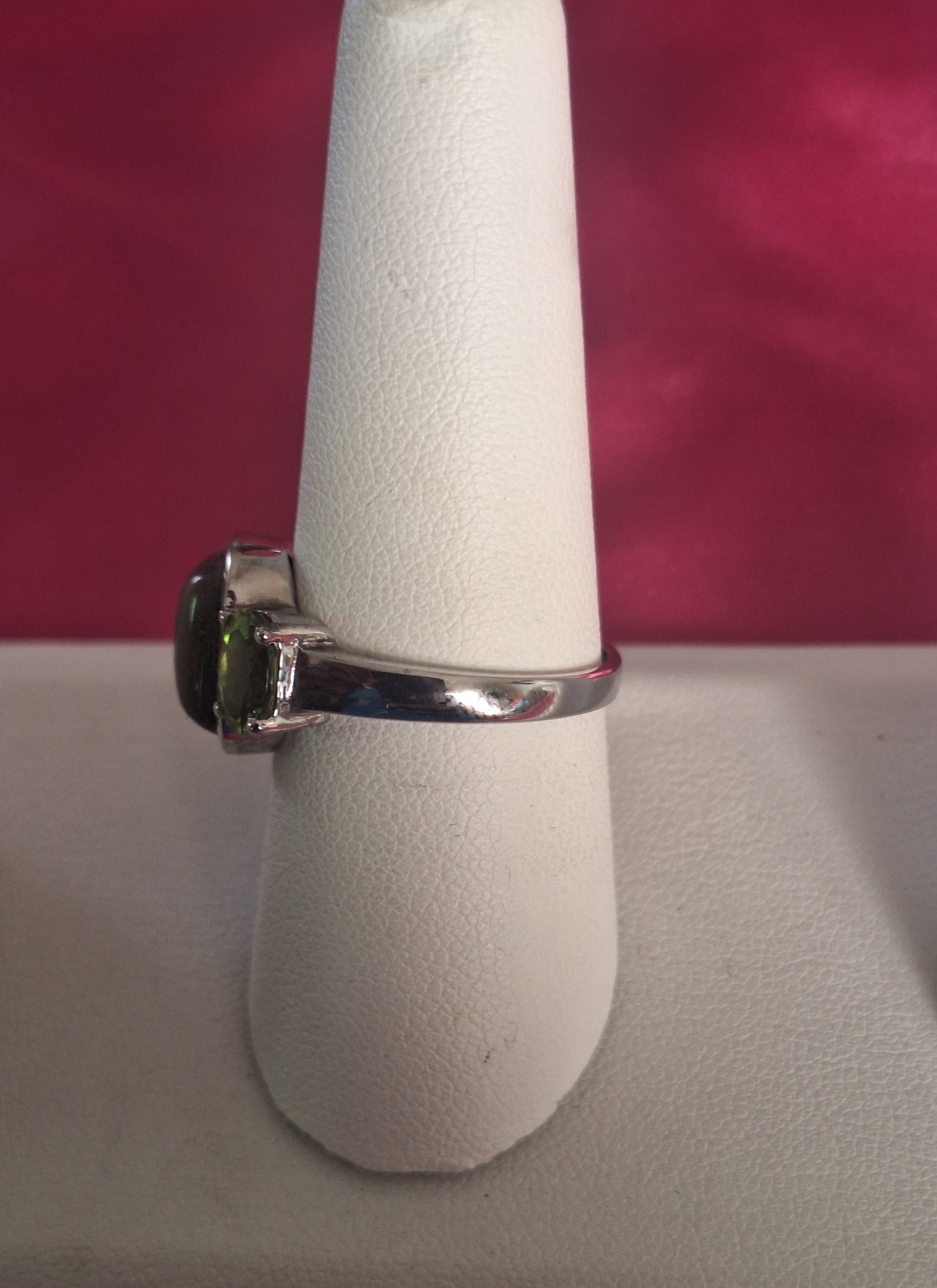 Sterling Silver Green Jade With Peridot Ring