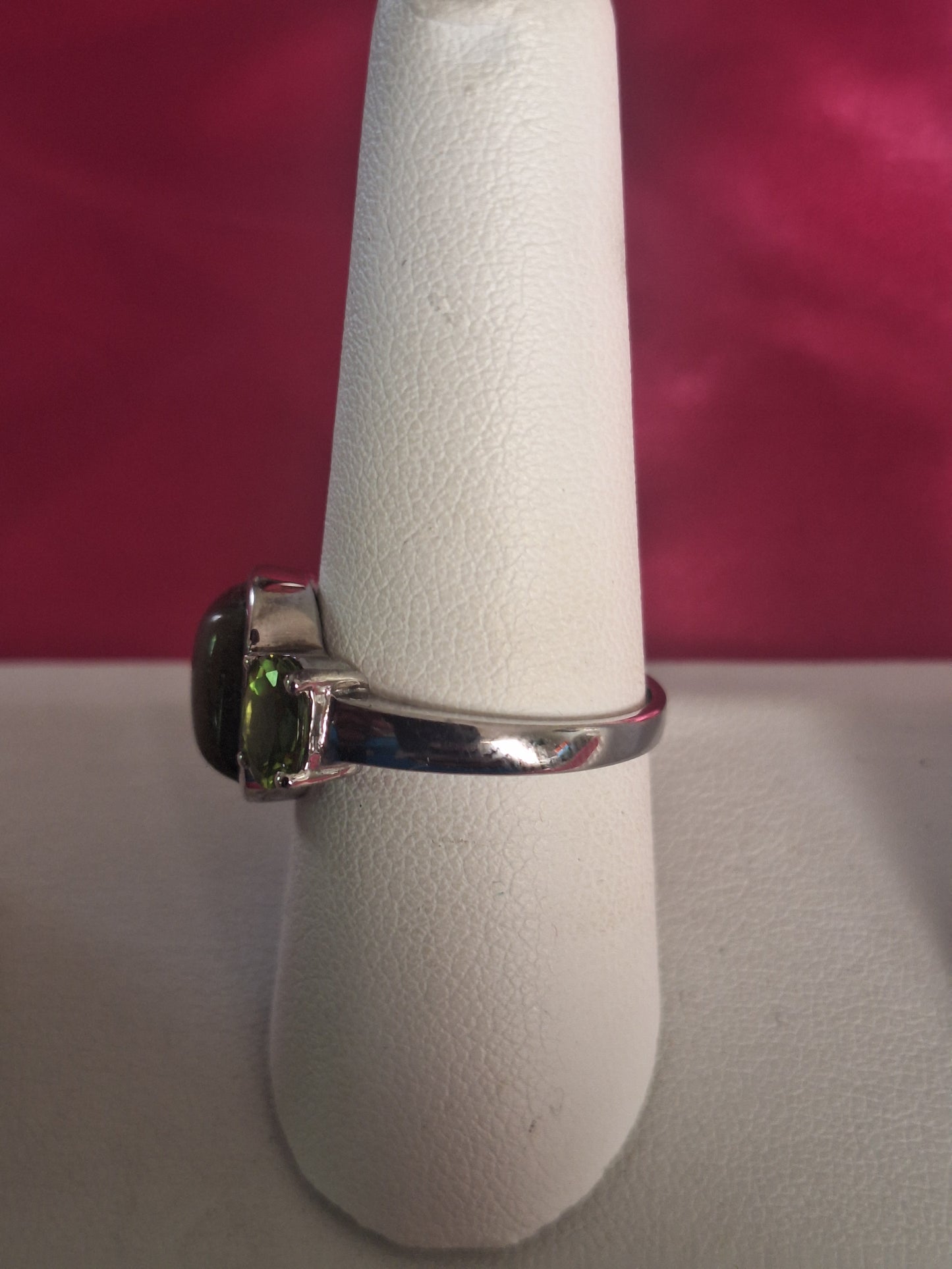 Sterling Silver Green Jade With Peridot Ring