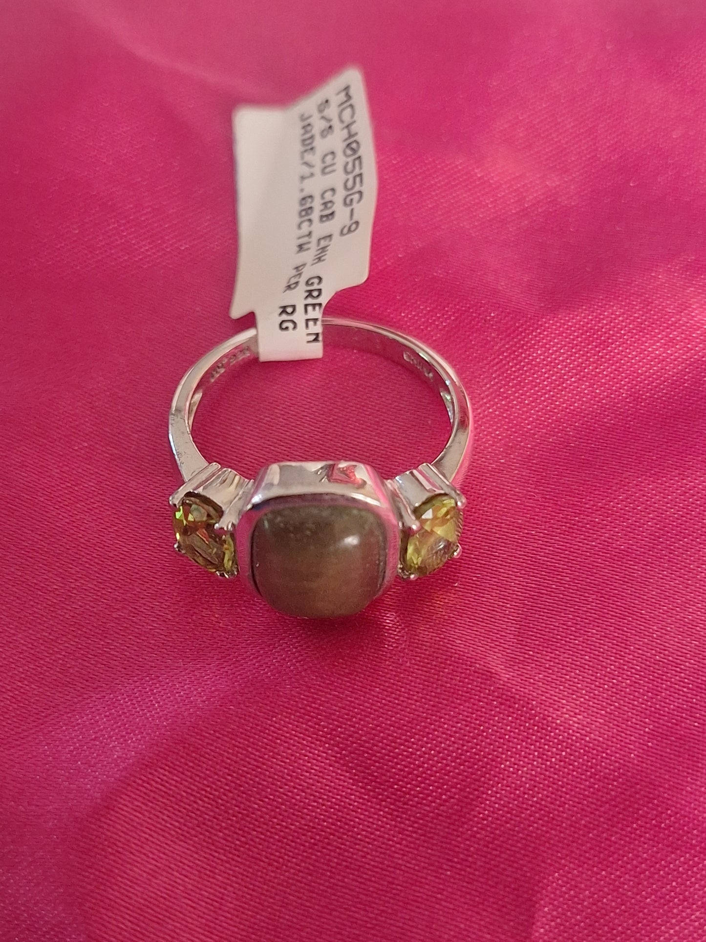 Sterling Silver Green Jade With Peridot Ring