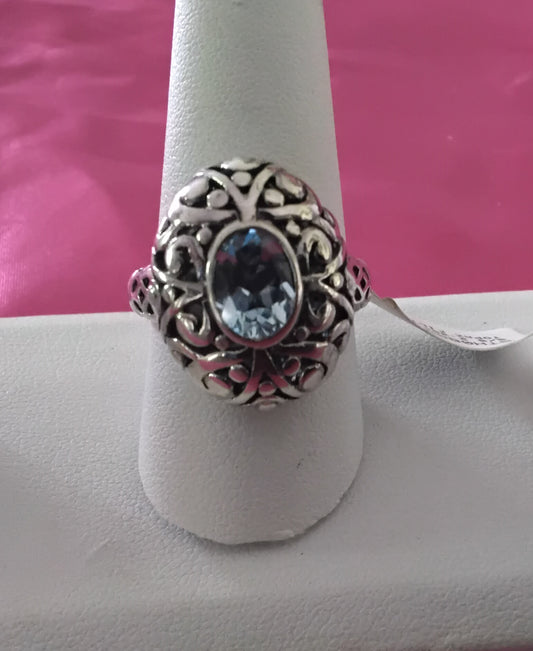 Sterling Silver Oval Blue Topaz Gemstone Ring