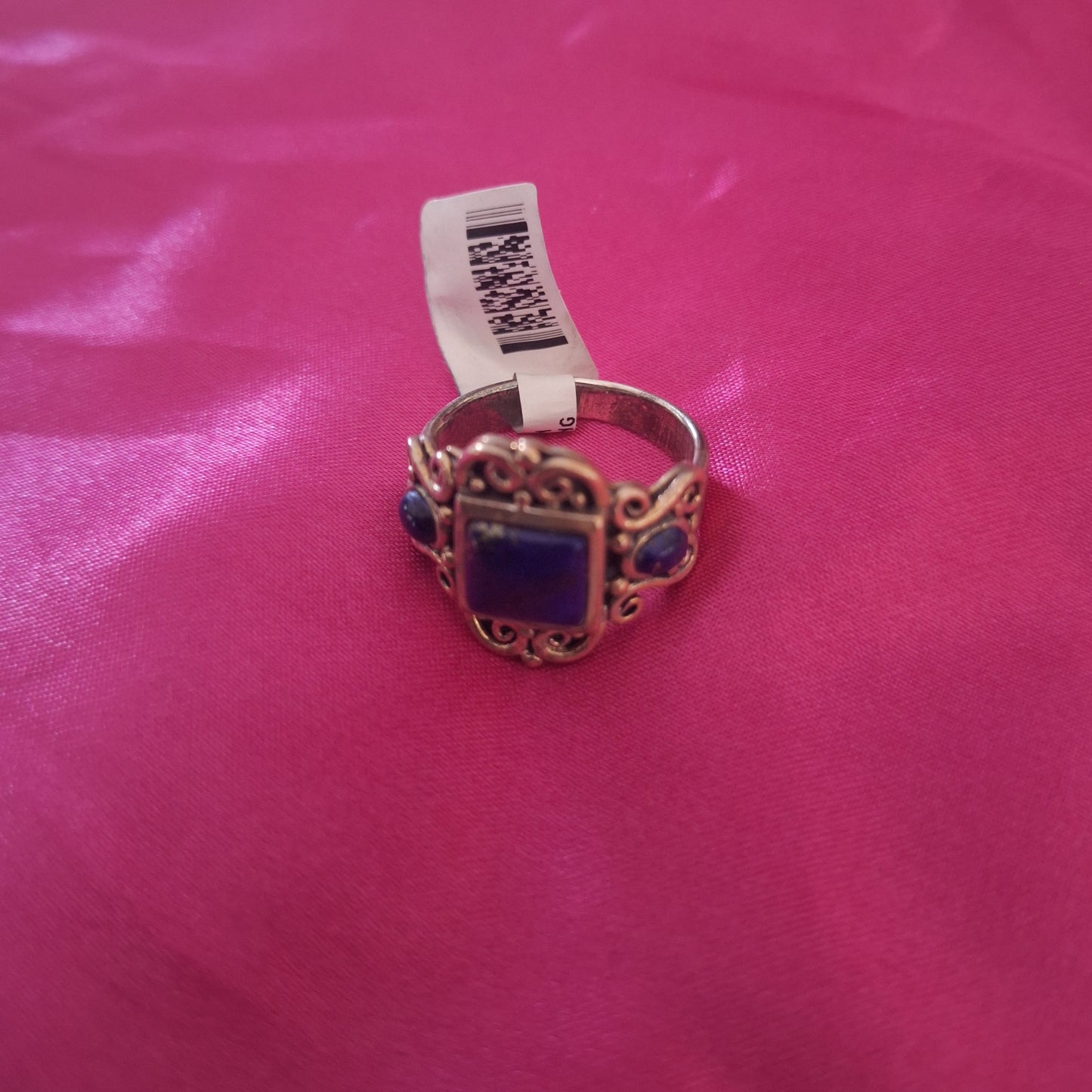 Lapis Lazuli metamorphic Semi-Precious Gemstone Ring 925 Sterling Silver Filigree Deep Blue