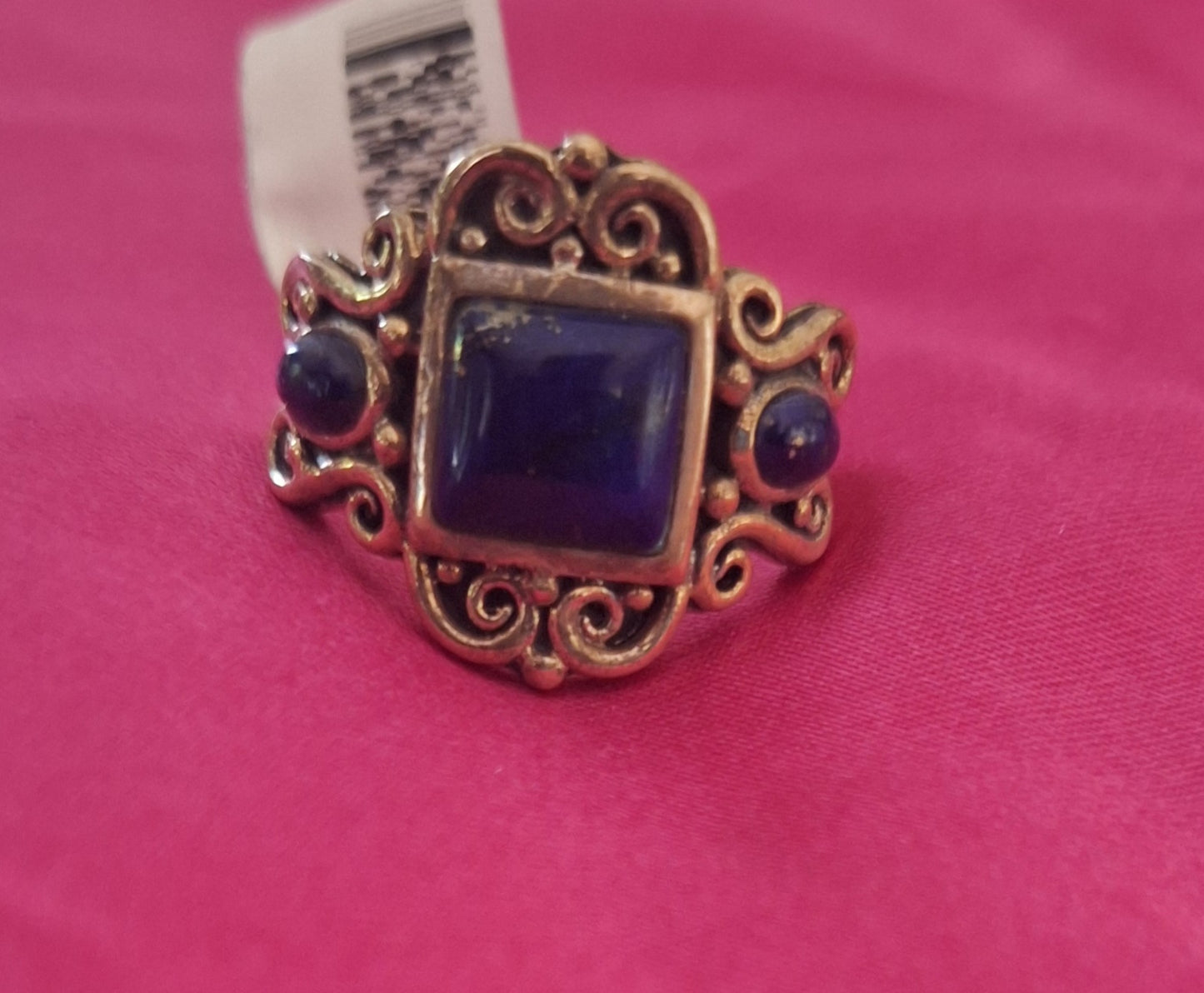 Lapis Lazuli metamorphic Semi-Precious Gemstone Ring 925 Sterling Silver Filigree Deep Blue