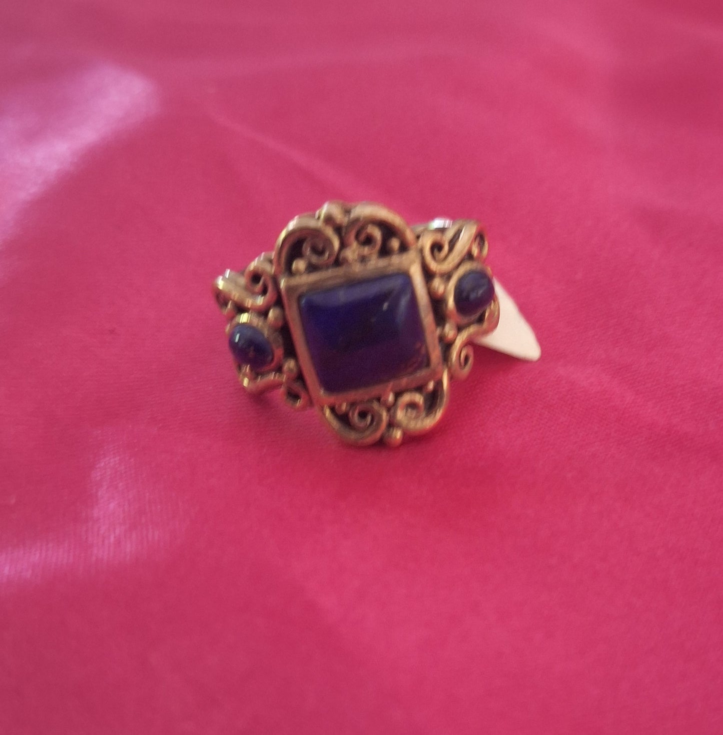 Lapis Lazuli metamorphic Semi-Precious Gemstone Ring 925 Sterling Silver Filigree Deep Blue