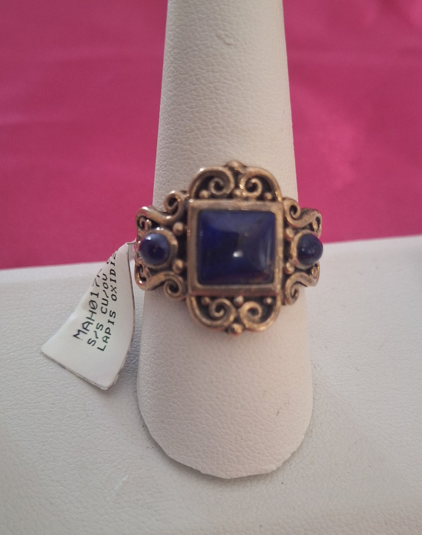 Lapis Lazuli metamorphic Semi-Precious Gemstone Ring 925 Sterling Silver Filigree Deep Blue