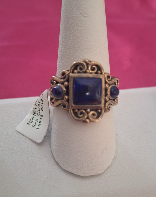 Lapis Lazuli metamorphic Semi-Precious Gemstone Ring 925 Sterling Silver Filigree Deep Blue