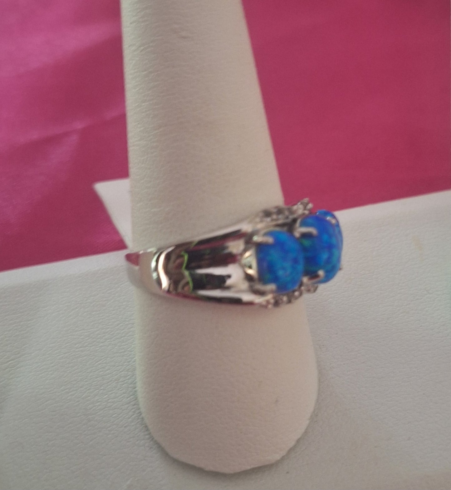 Sterling Silver Cubic Zirconia And Faux Blue Opal Ring