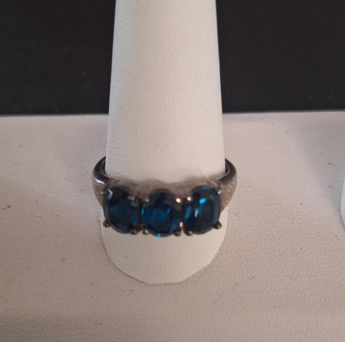 Natural Swiss Blue Topaz 3 Stone Ring