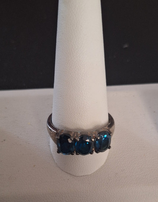 Natural Swiss Blue Topaz 3 Stone Ring