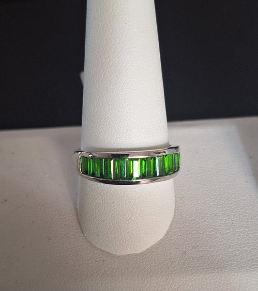 Sterling Silver Green Gemstone Eternity Band