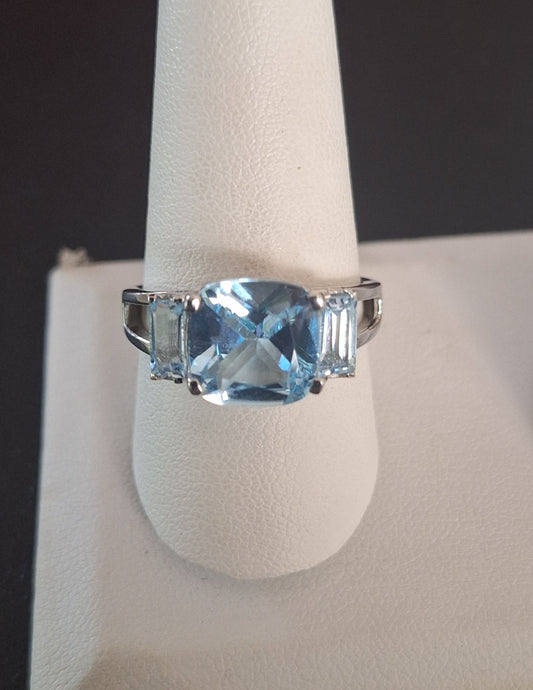 Cushion-Cut Swiss Blue Topaz Ring