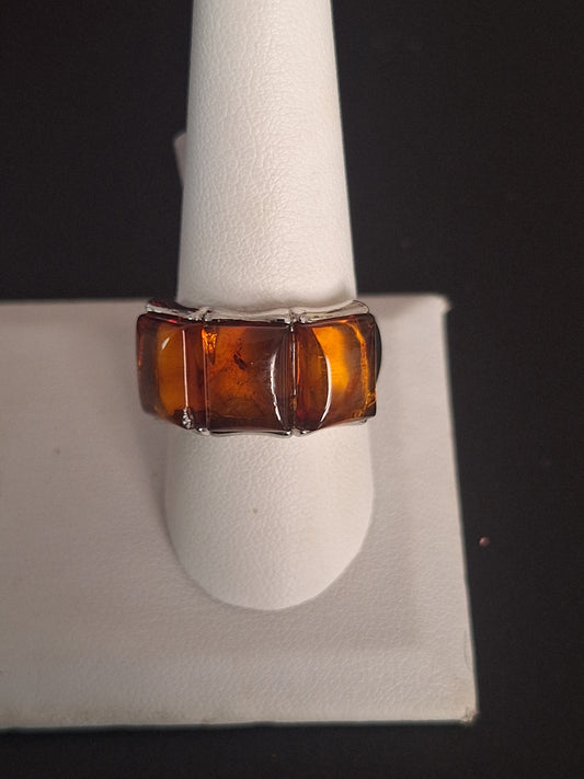 Vintage 925 Sterling Silver Amber triple stone Ring