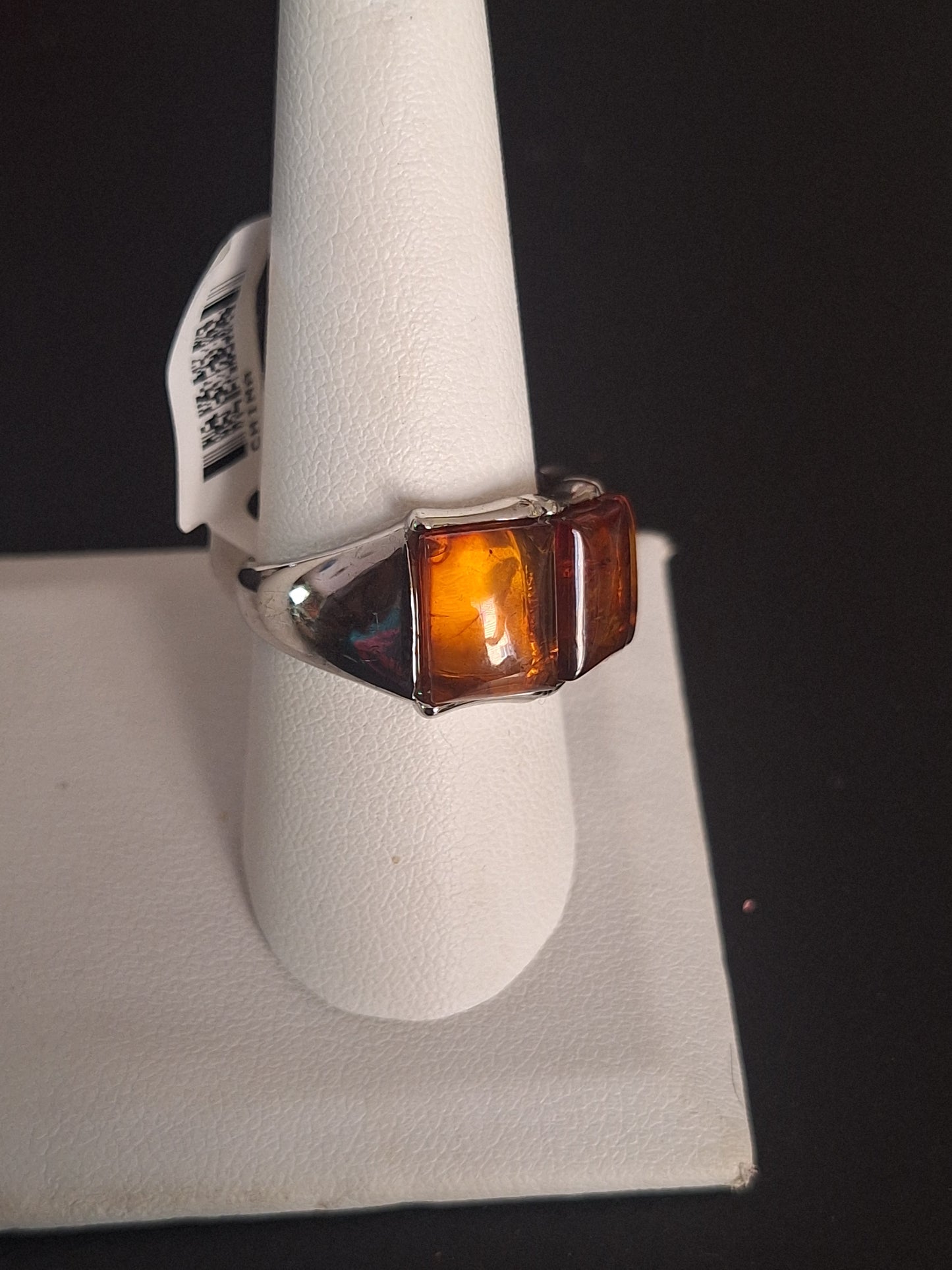 Vintage 925 Sterling Silver Amber triple stone Ring