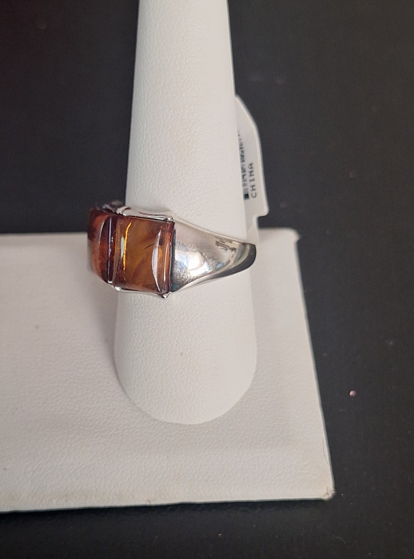 Vintage 925 Sterling Silver Amber triple stone Ring