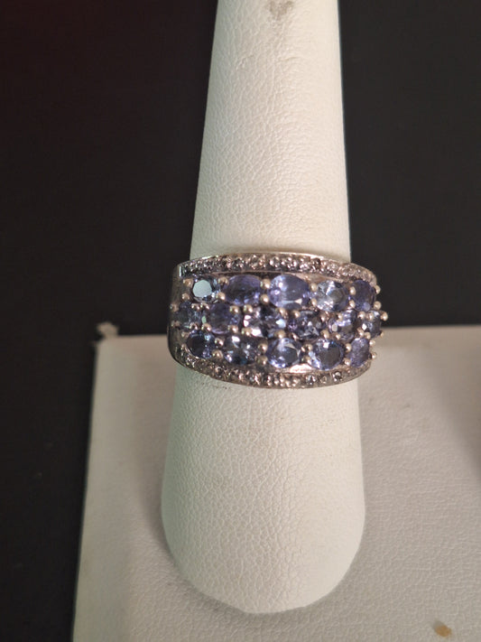 Sterling Silver Tanzanite & White Zircon Ring