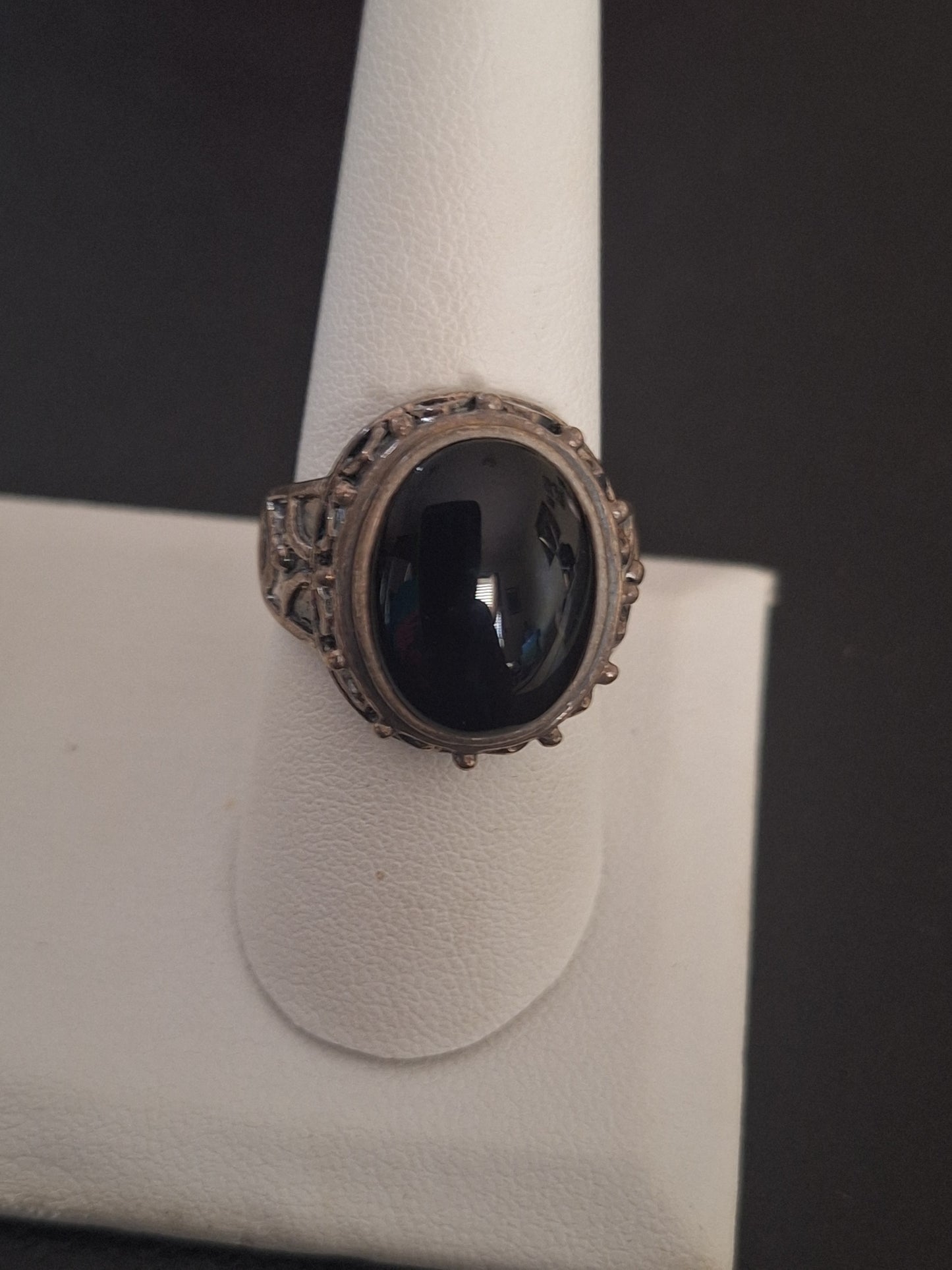 Vintage Hecho In Mexico Sterling Silver Oval Onyx Ring