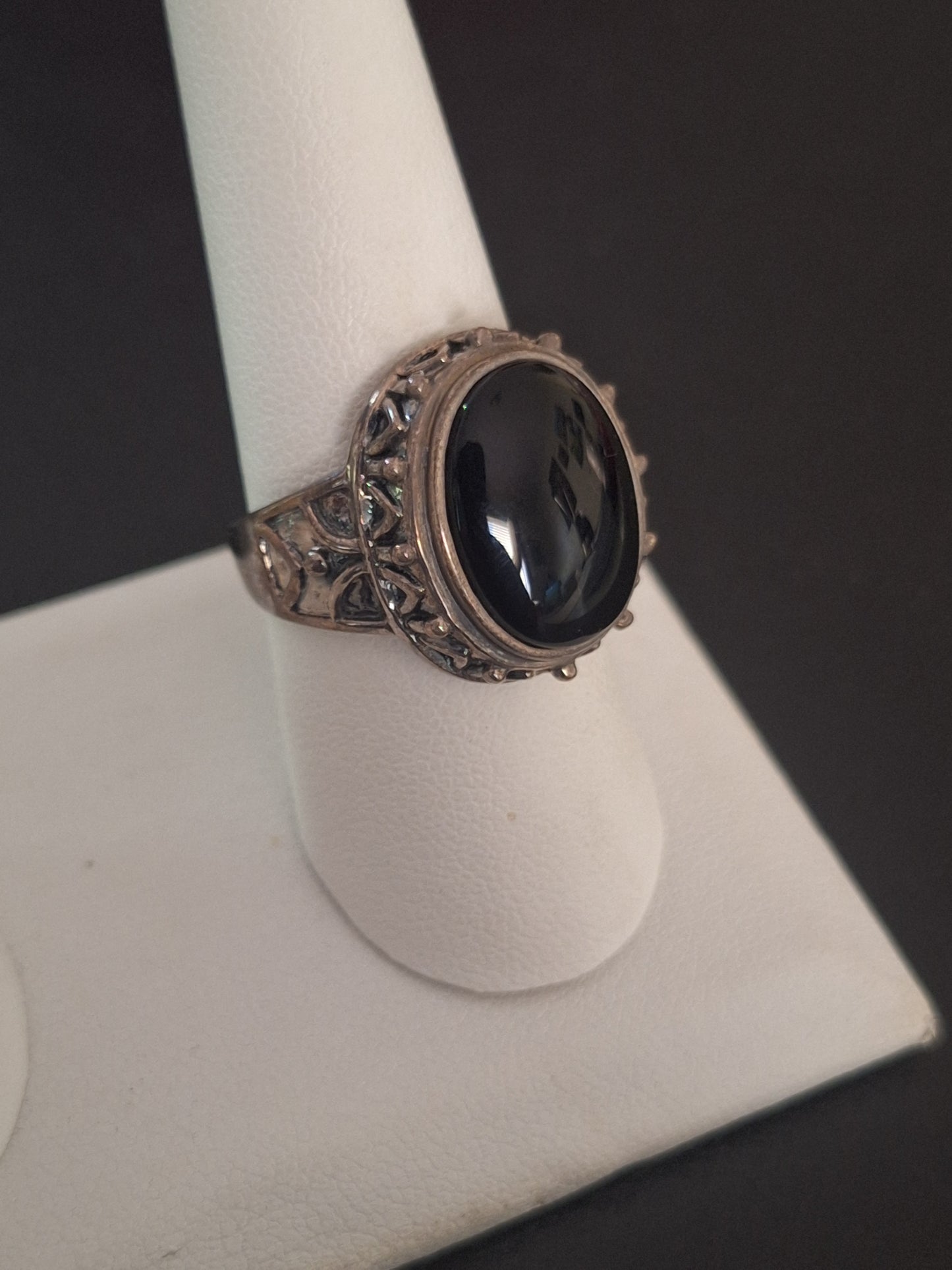 Vintage Hecho In Mexico Sterling Silver Oval Onyx Ring