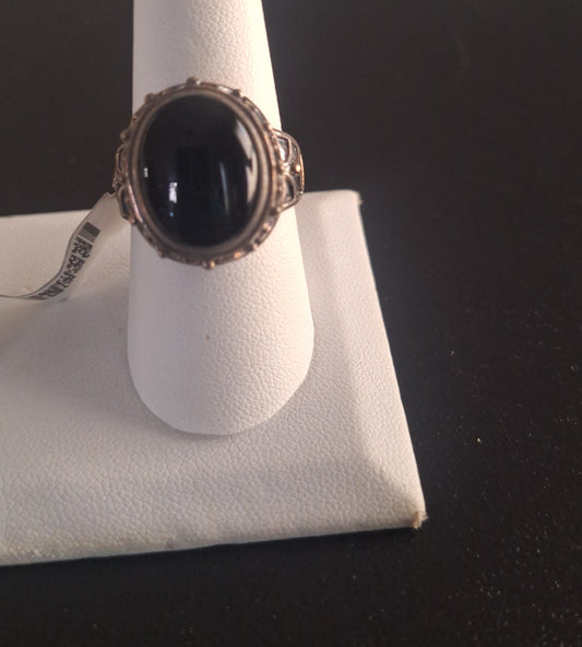 Vintage Hecho In Mexico Sterling Silver Oval Onyx Ring