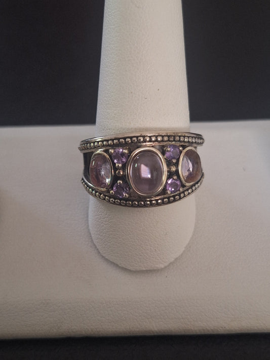 Sterling Silver Amethyst Cabochon Textured Ring