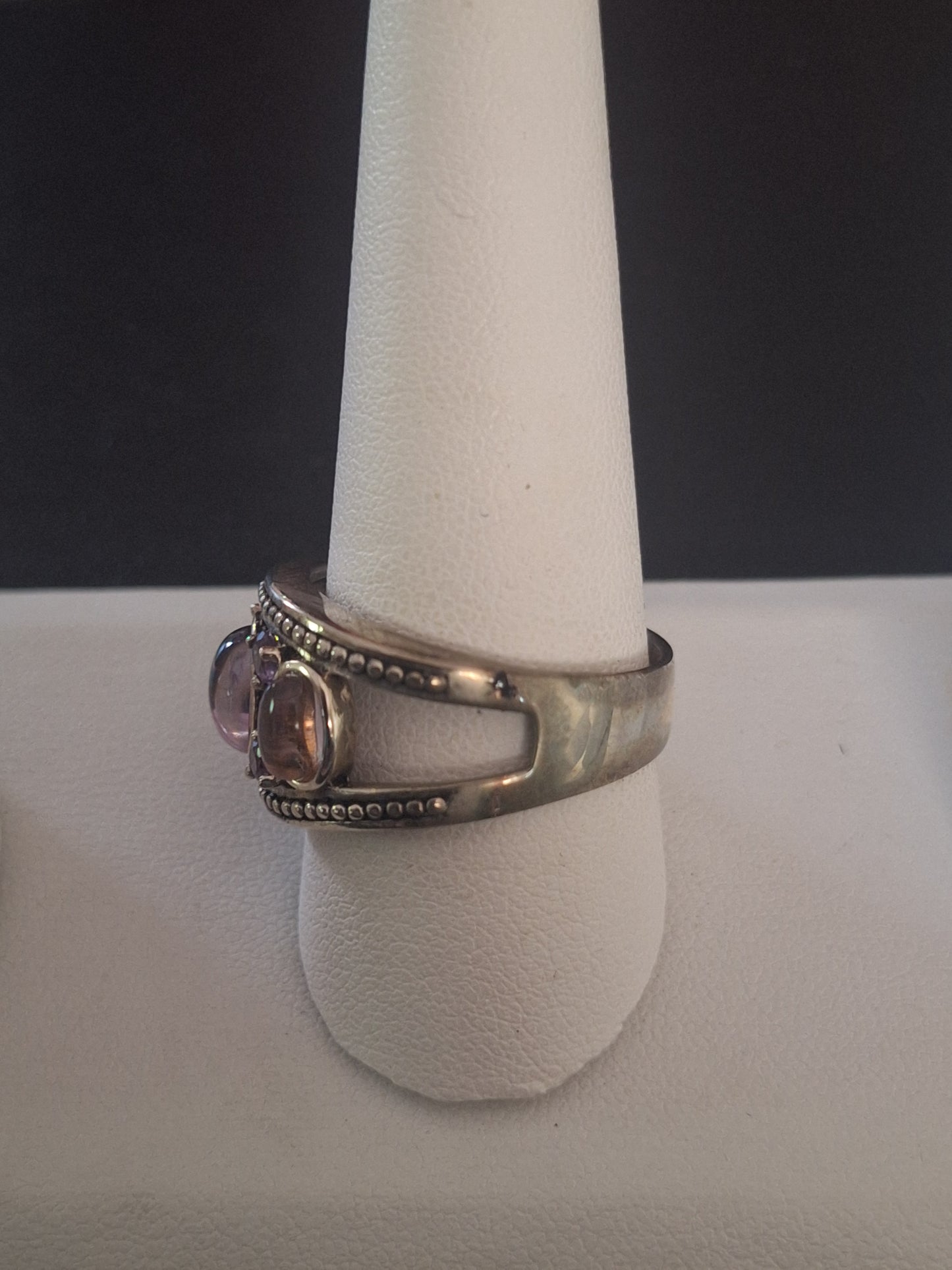 Sterling Silver Amethyst Cabochon Textured Ring
