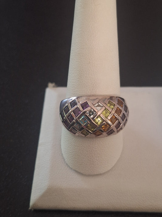 Sterling Silver Ring With Colored Stones