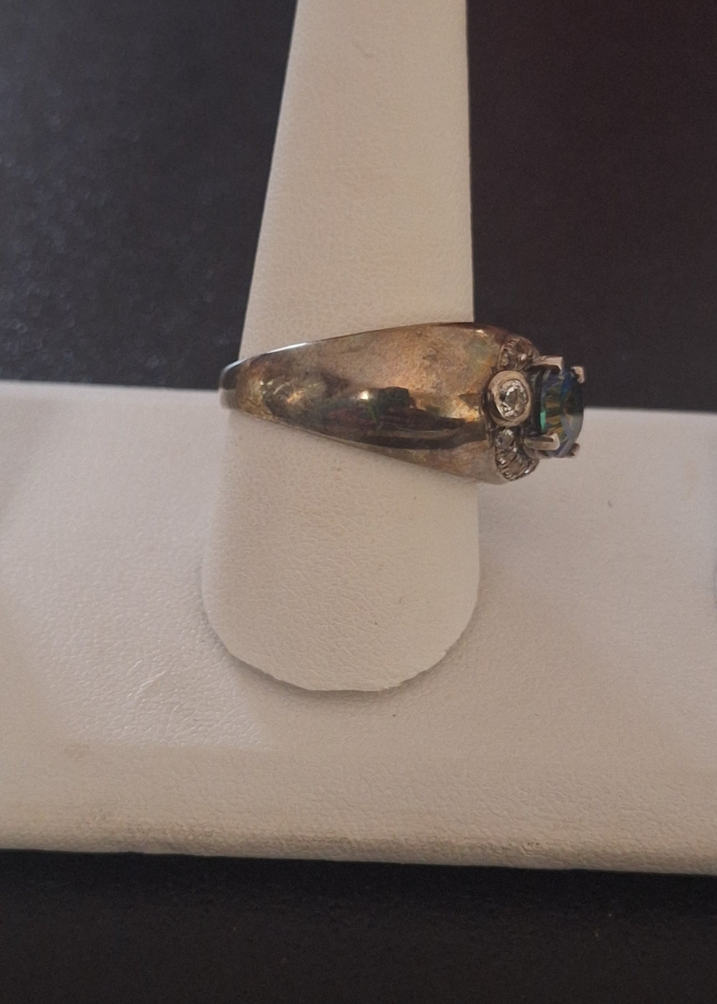 925 Silver Ring with a Mystic Topaz and Diamond Accents.