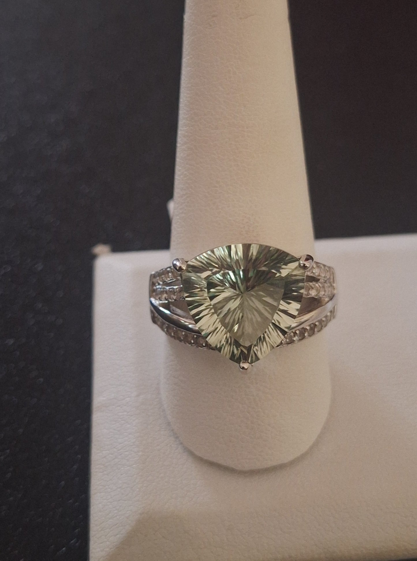 Green Prasiolite Rhodium over Sterling Silver Ring