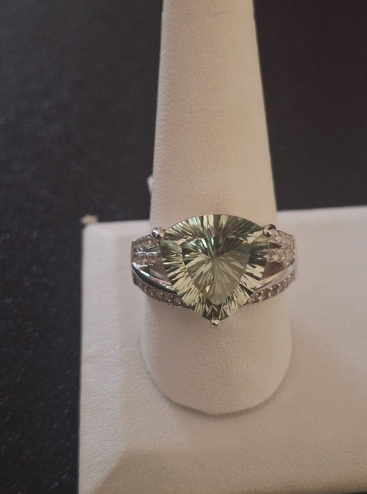 Green Prasiolite Rhodium over Sterling Silver Ring