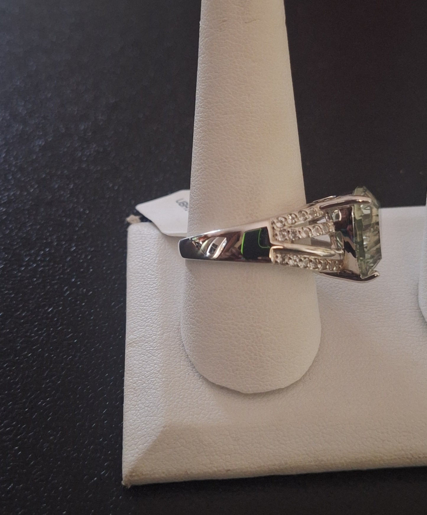 Green Prasiolite Rhodium over Sterling Silver Ring