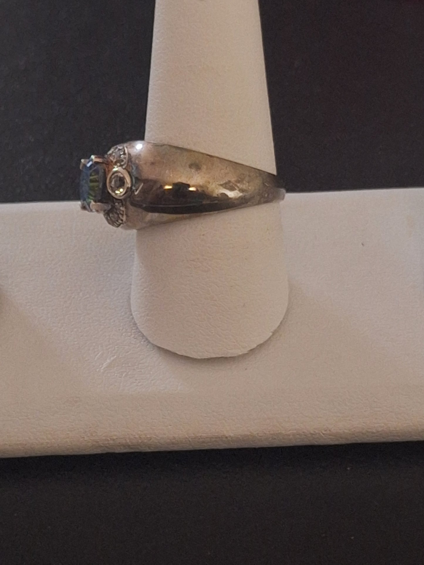 925 Silver Ring with a Mystic Topaz and Diamond Accents.