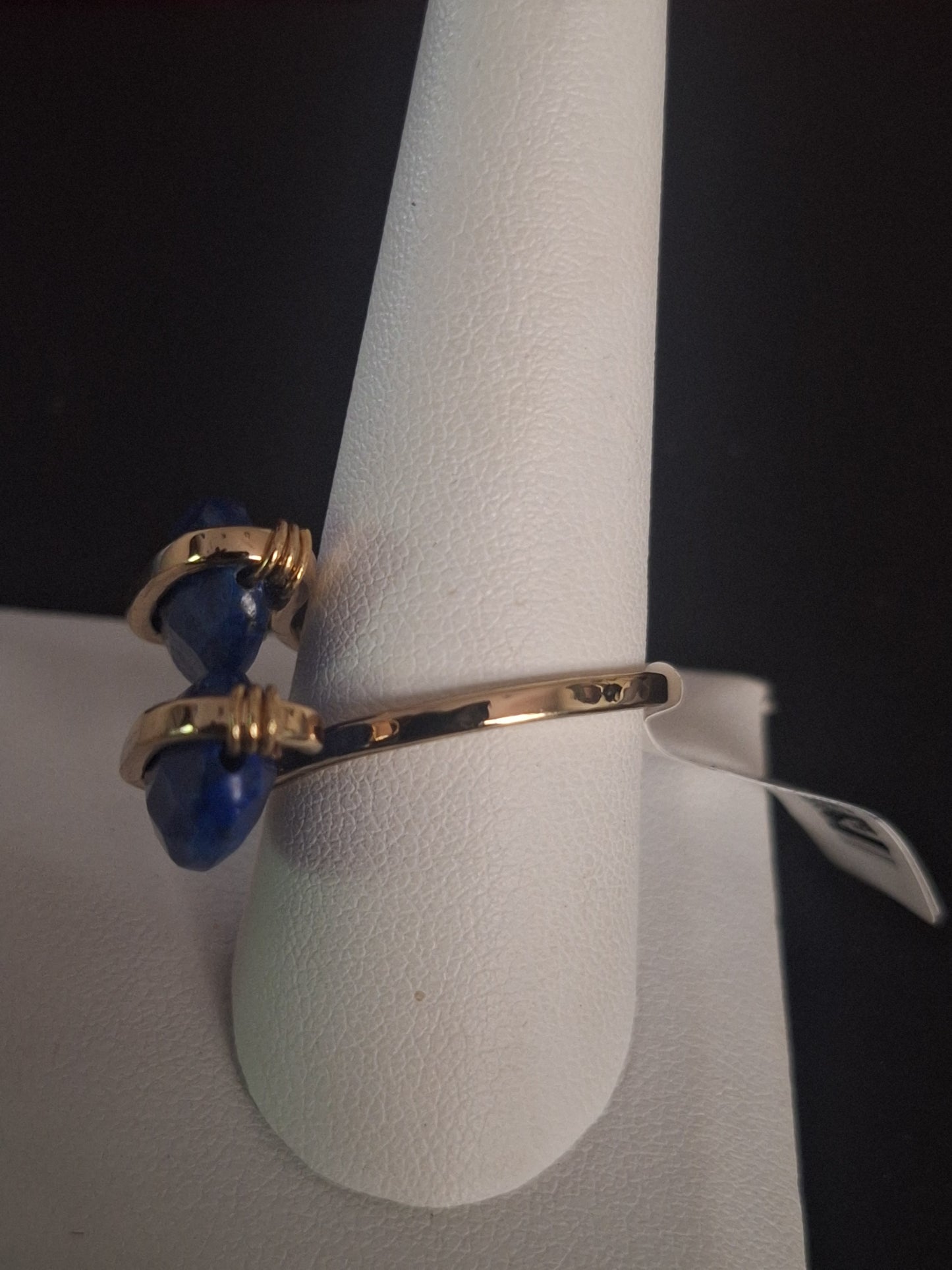 Yellow Gold Orbital Ring Blue Lapis Lazuli Gemstones