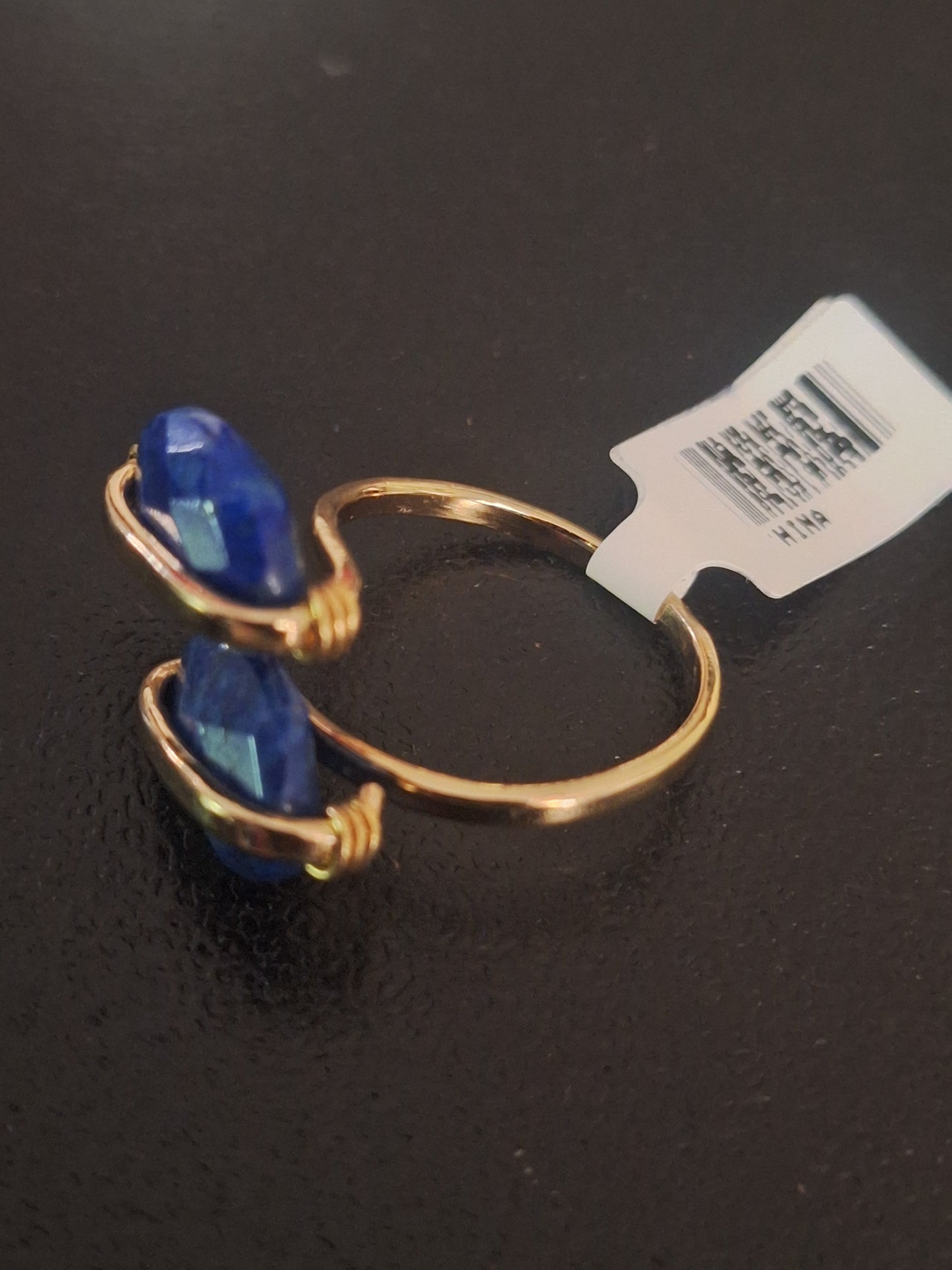 Yellow Gold Orbital Ring Blue Lapis Lazuli Gemstones