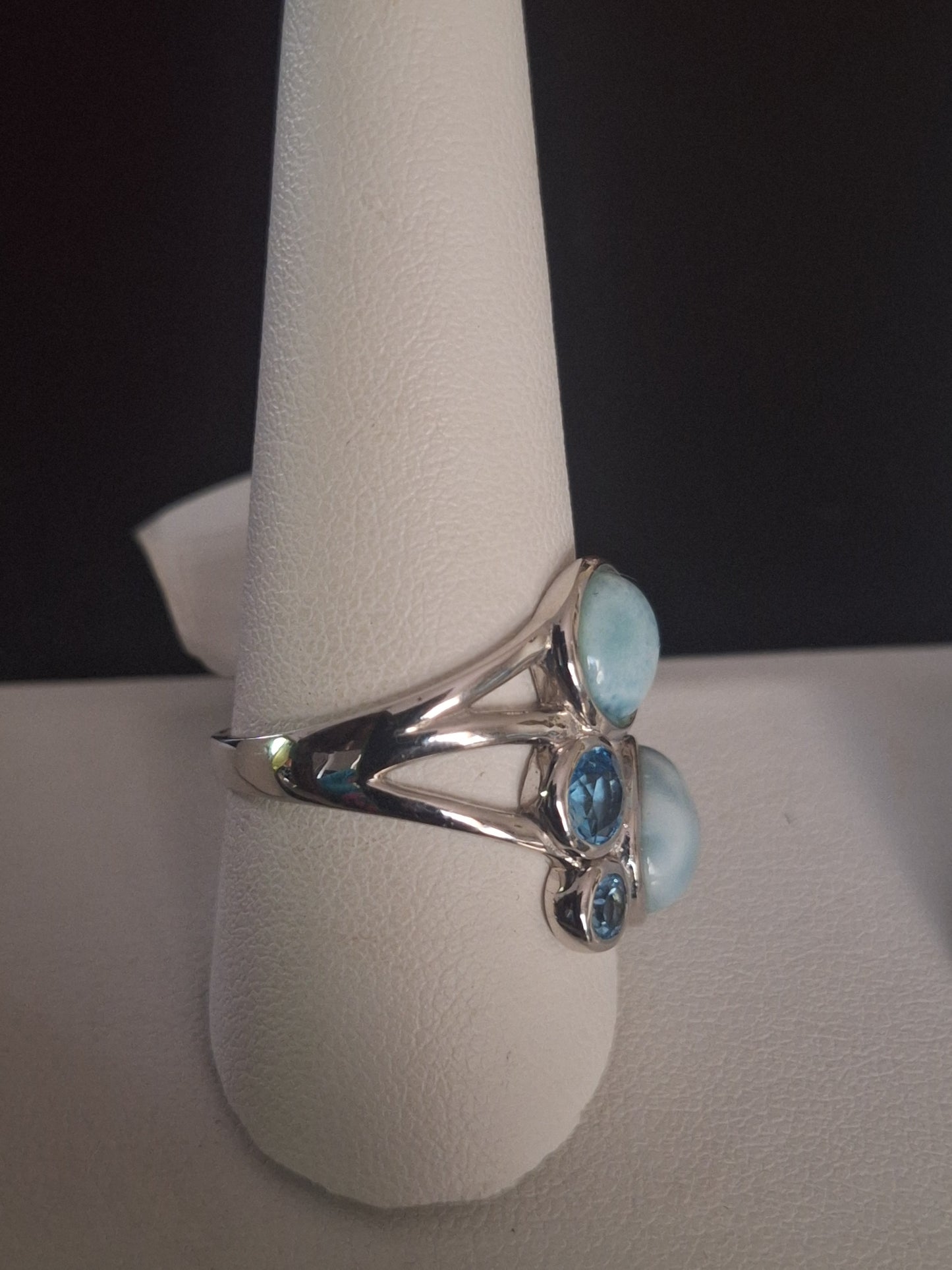 Sterling Silver 925 Larimar Topaz Aquamarine Ring