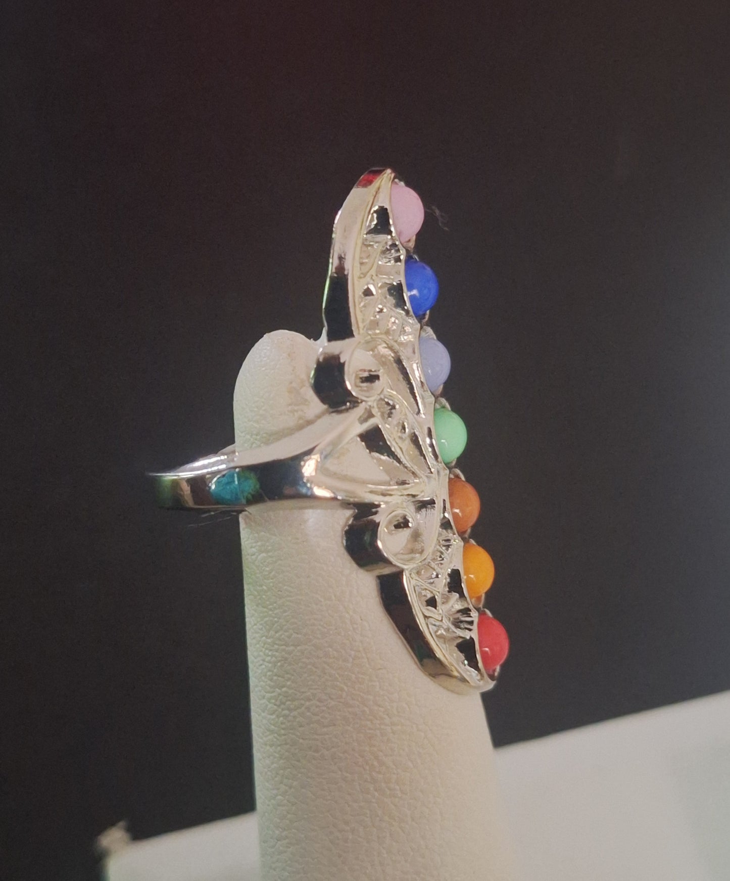 Seven Chakra Crystals Large Filigree Gemstone Boho Adjustable Silver Plated