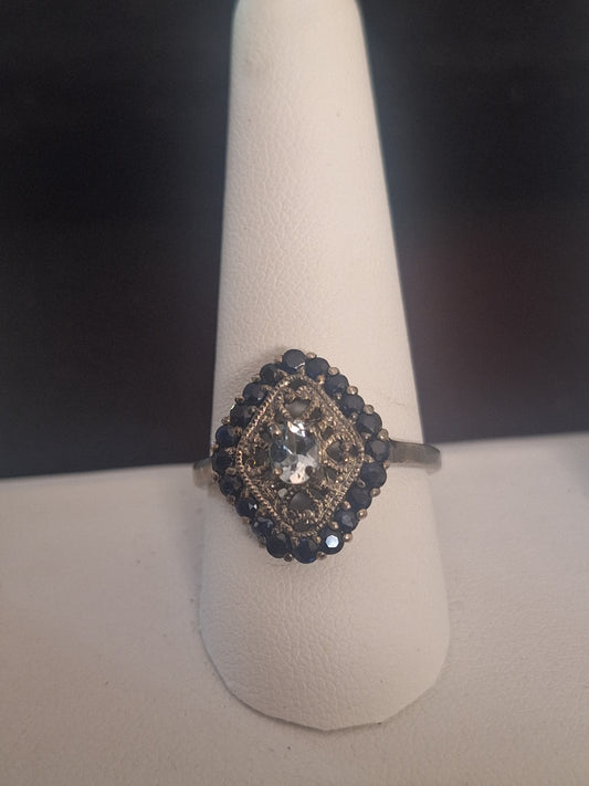 Vintage Style Aquamarine and Sapphire Ring