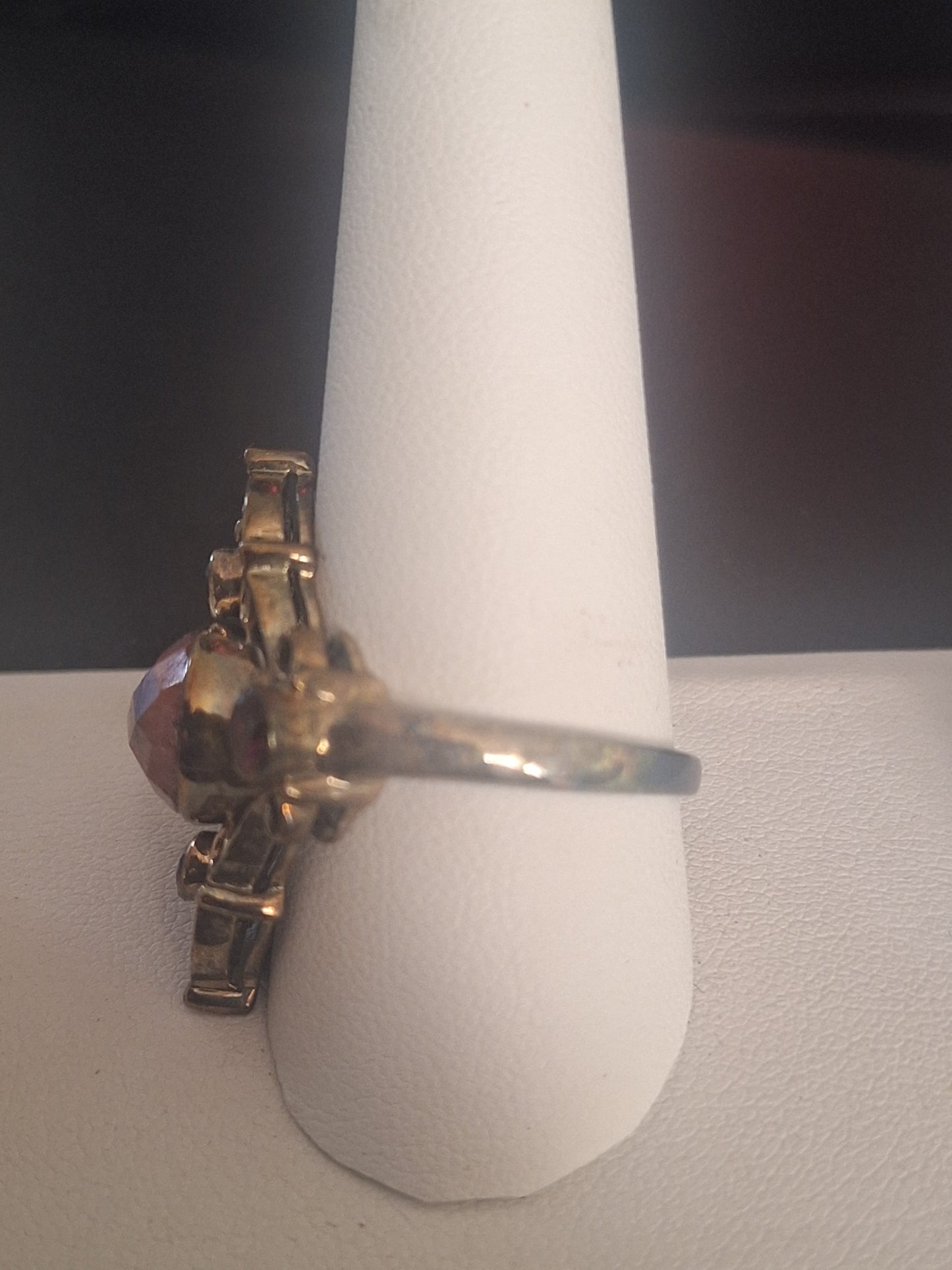 oval Shaped Pink Mussel Shell And Amethyst Ring