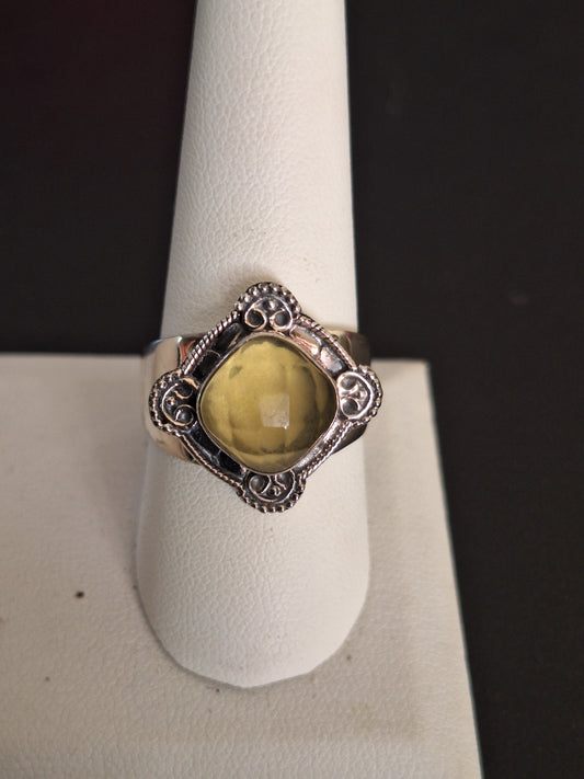 Sterling Silver Rose Cut Lemon Quartz Ring