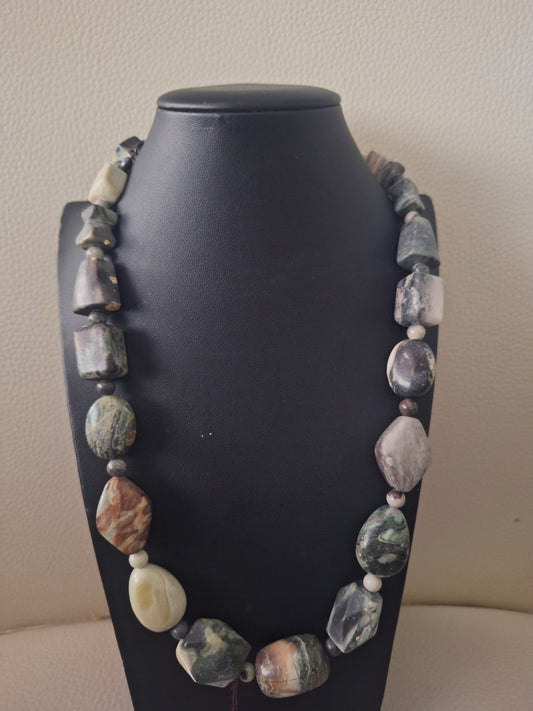 Sterling Silver Grey Green Gemstone Necklac