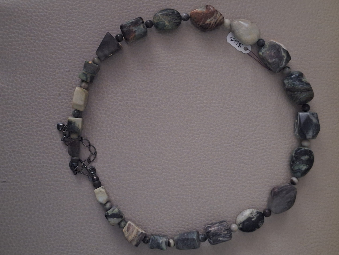 Sterling Silver Grey Green Gemstone Necklac