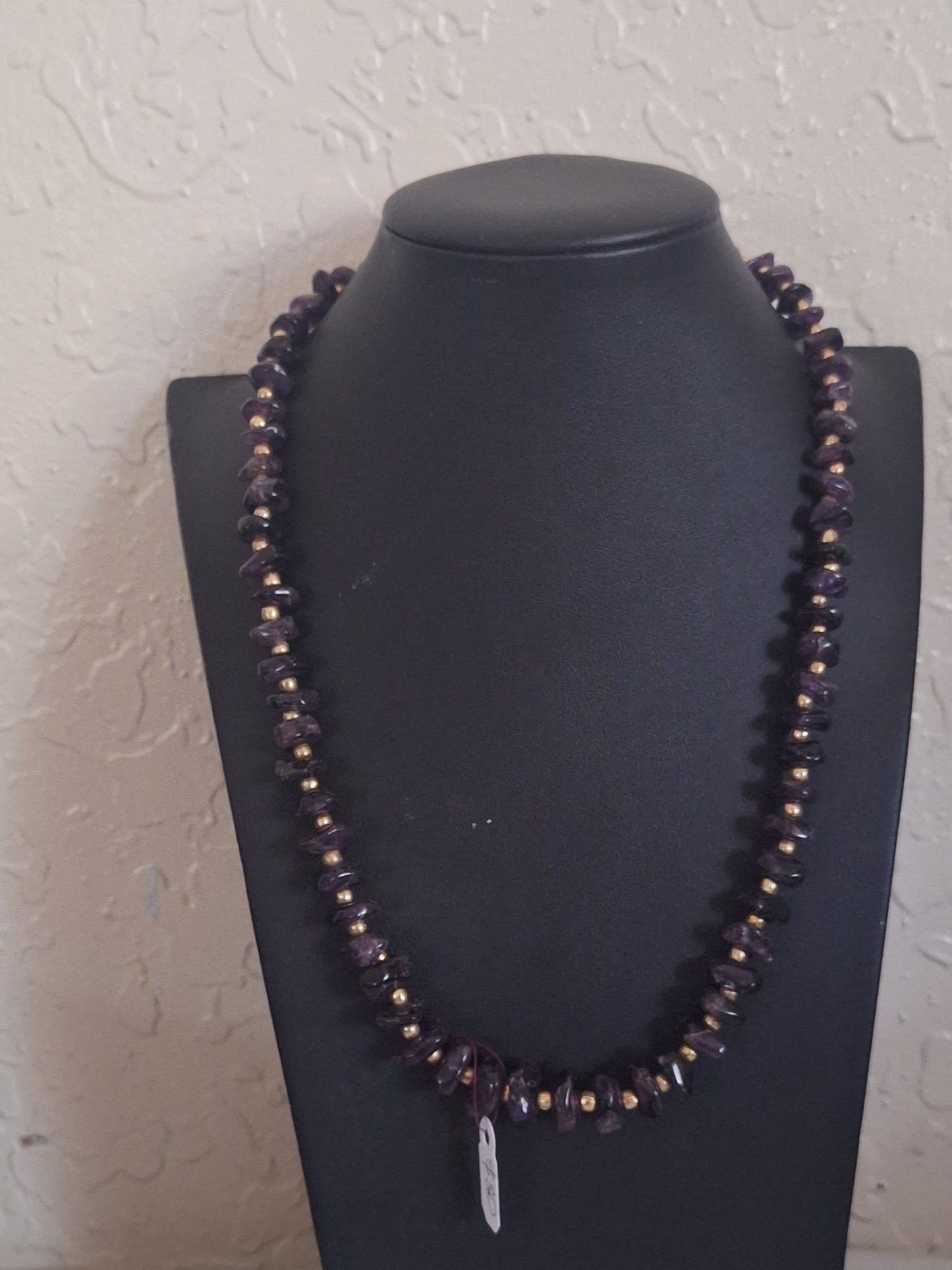 Vintage Purple Stone Amethyst and Gold Tone Beads Necklace