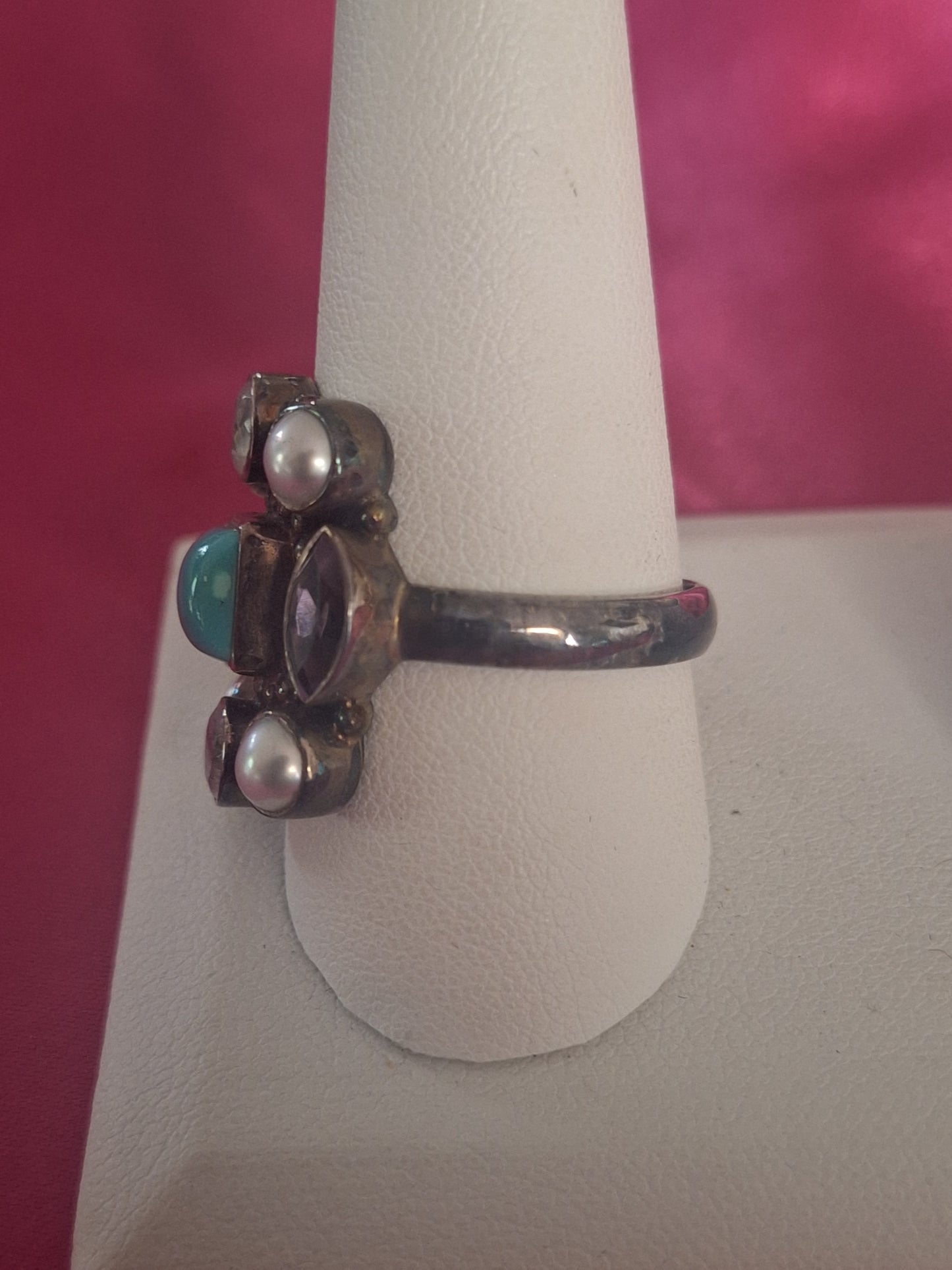 Raj Turquoise/Gemstone Sterling Silver Cluster Ring