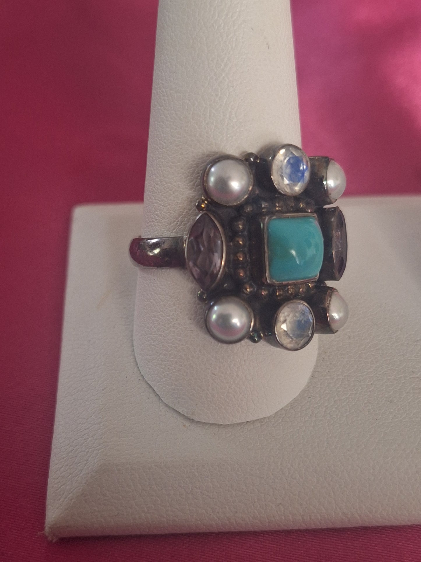 Raj Turquoise/Gemstone Sterling Silver Cluster Ring