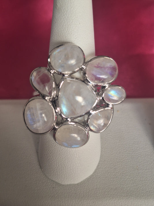 Vintage Rainbow Moonstone Sterling Ring