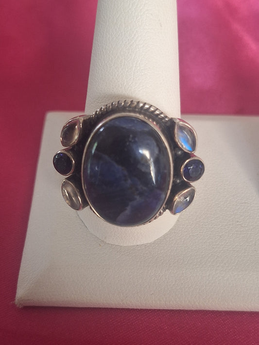Vintage Sterling Silver Nikki Butler Blue Sodalite Moonstone Gemstone Ring