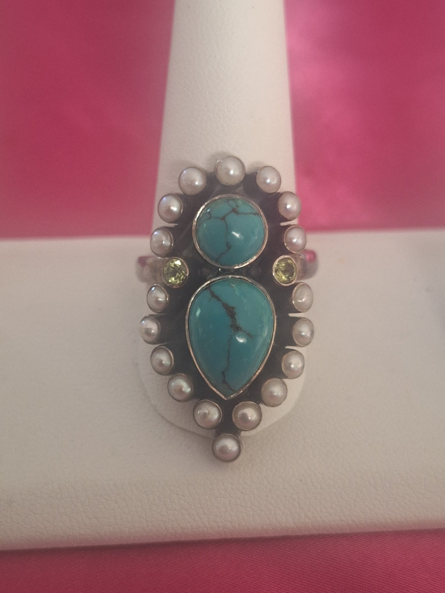 Nikki Butler Turquoise Ring. Vintage Pearl Peridot Ring