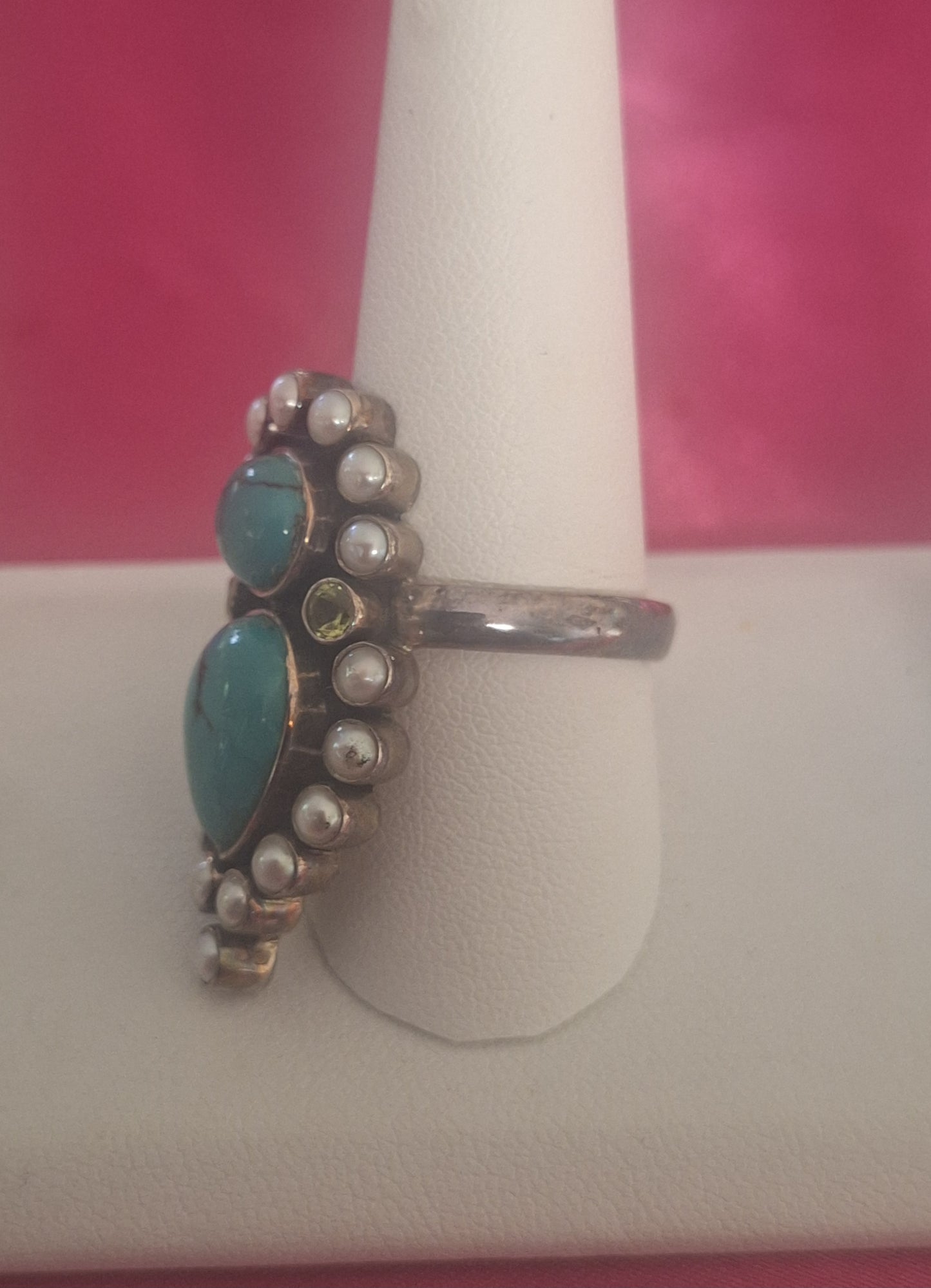 Nikki Butler Turquoise Ring. Vintage Pearl Peridot Ring