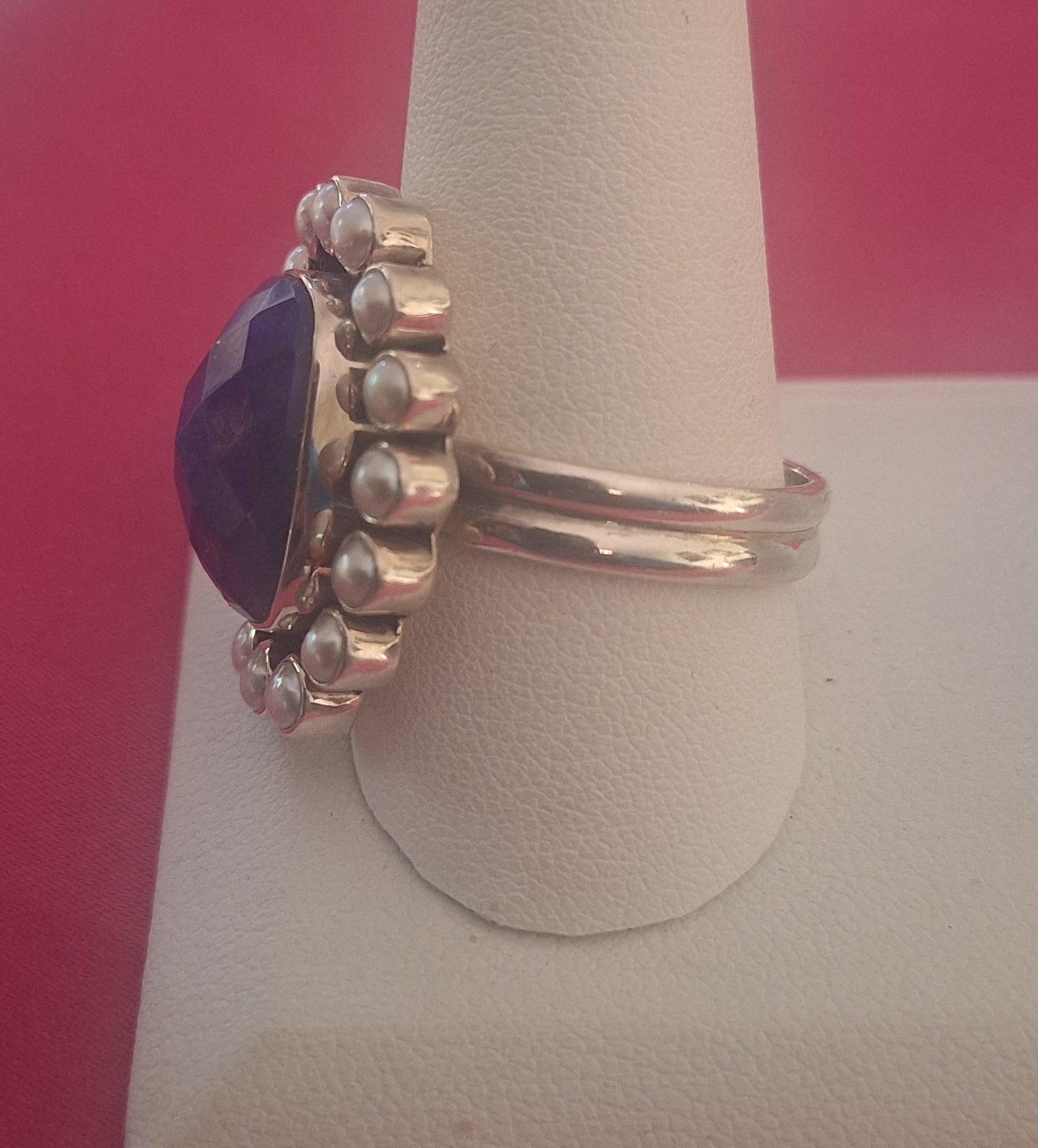 Lapis Lazuli and Pearl Statement Ring